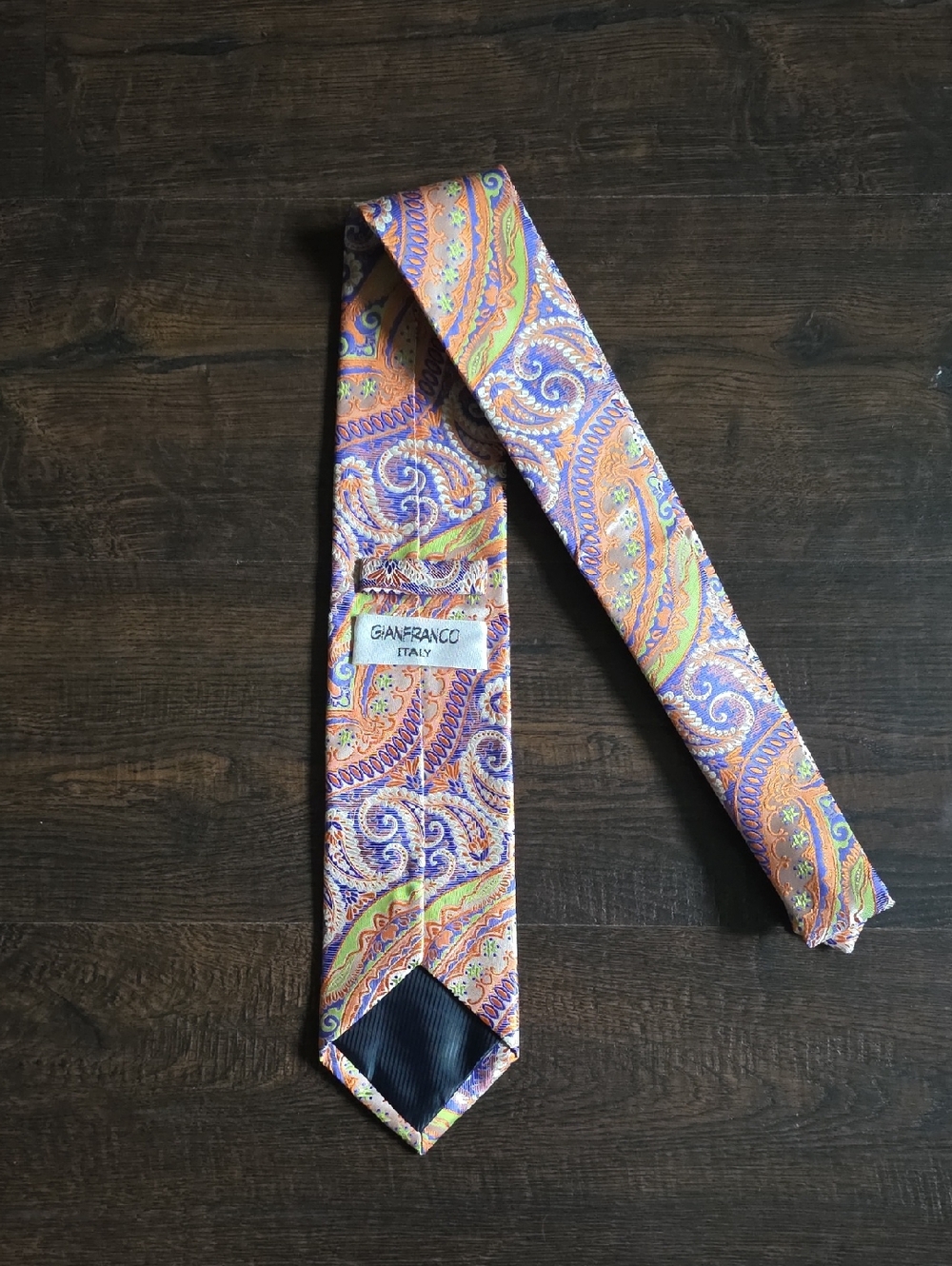Gianfranco Paisley Silk Tie in Purple and Orange - Picture 8 of 8